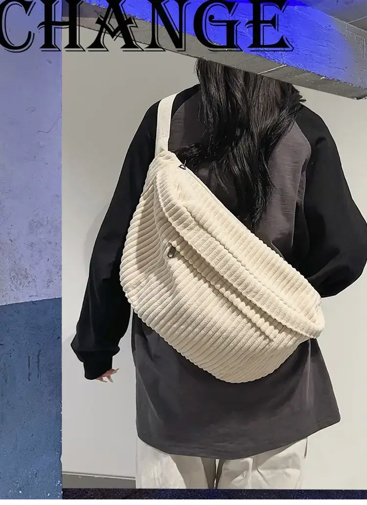 Japanese Corduroy Women's Crossbody Bag Black Brown White — feature 1