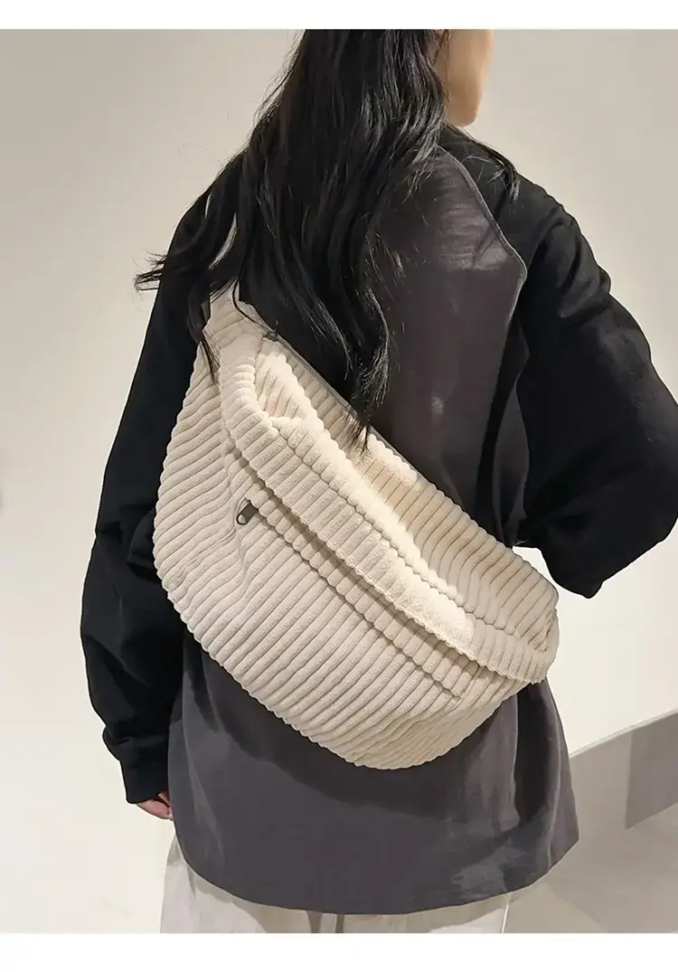 Japanese Corduroy Women's Crossbody Bag Black Brown White — feature 10