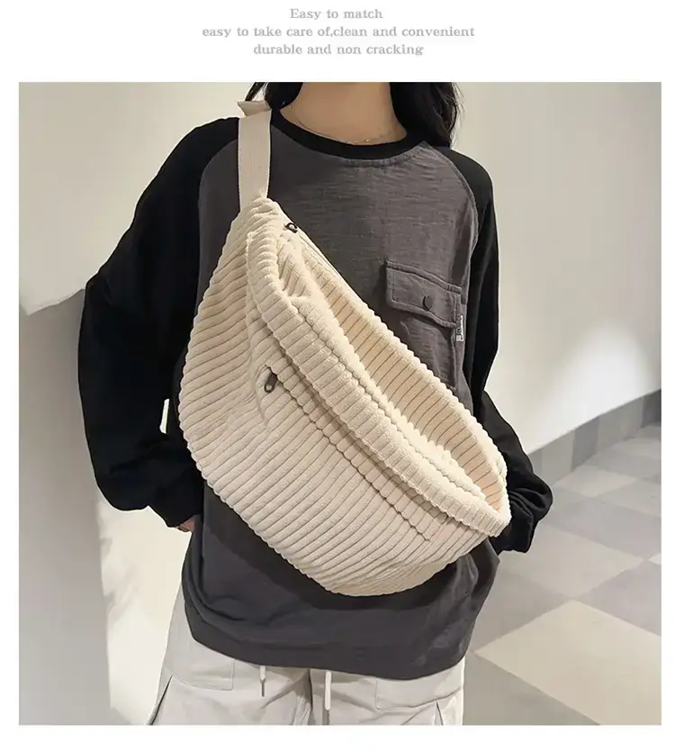 Japanese Corduroy Women's Crossbody Bag Black Brown White — feature 11