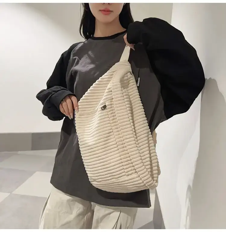 Japanese Corduroy Women's Crossbody Bag Black Brown White — feature 12