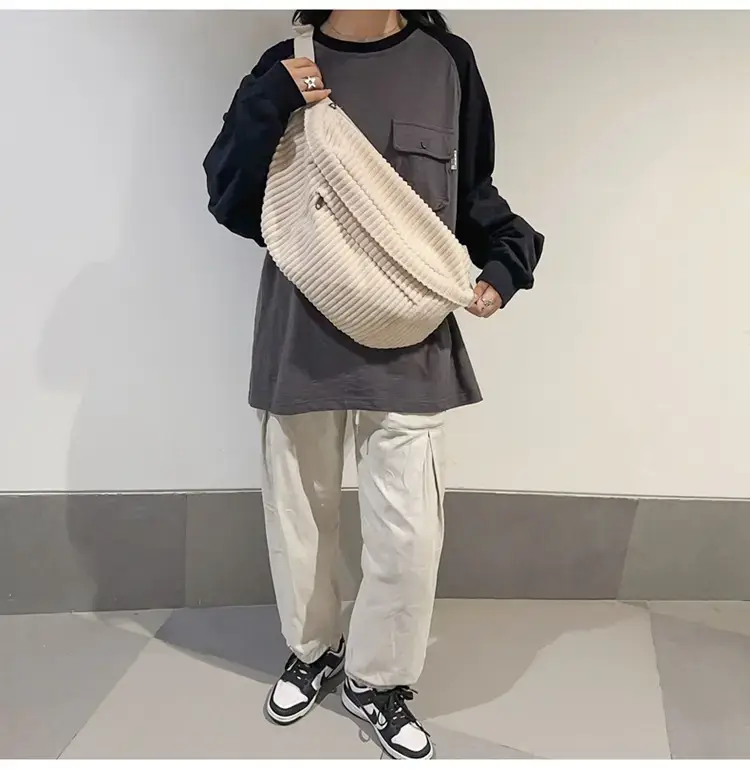 Japanese Corduroy Women's Crossbody Bag Black Brown White — feature 13