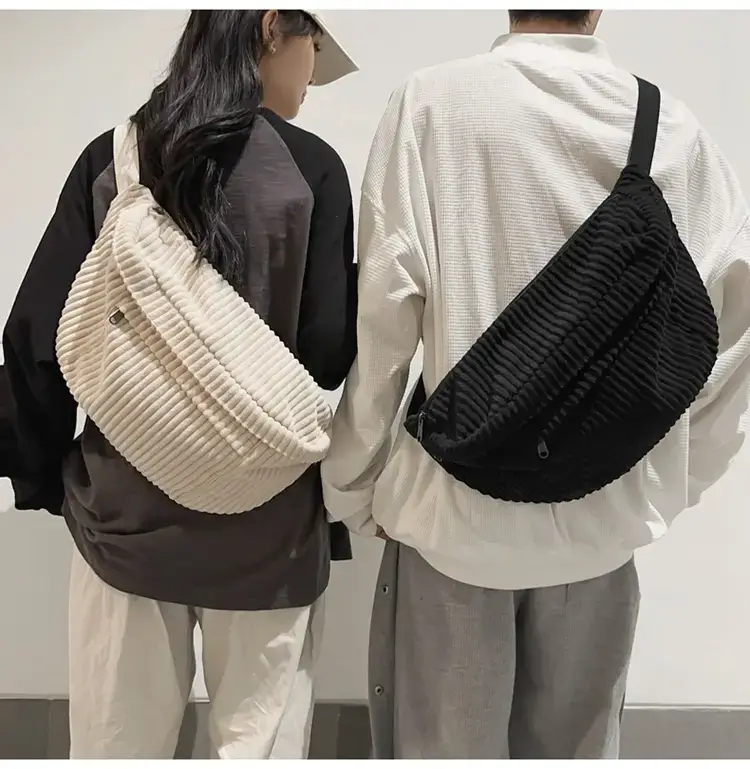 Japanese Corduroy Women's Crossbody Bag Black Brown White — feature 15