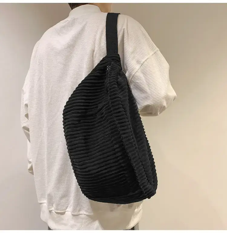 Japanese Corduroy Women's Crossbody Bag Black Brown White — feature 17
