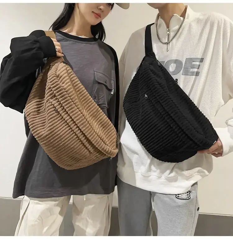 Japanese Corduroy Women's Crossbody Bag Black Brown White — feature 19
