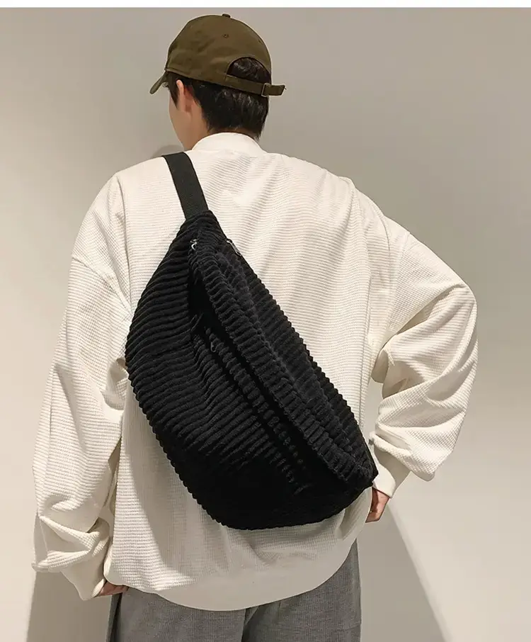 Japanese Corduroy Women's Crossbody Bag Black Brown White — feature 2