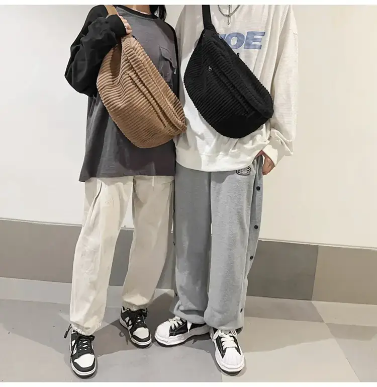 Japanese Corduroy Women's Crossbody Bag Black Brown White — feature 21