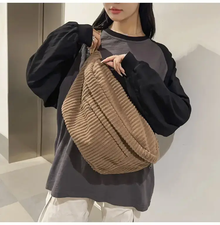 Japanese Corduroy Women's Crossbody Bag Black Brown White — feature 22