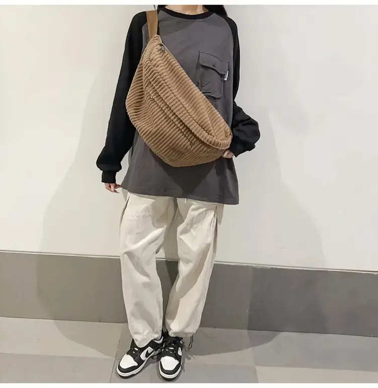 Japanese Corduroy Women's Crossbody Bag Black Brown White — feature 24