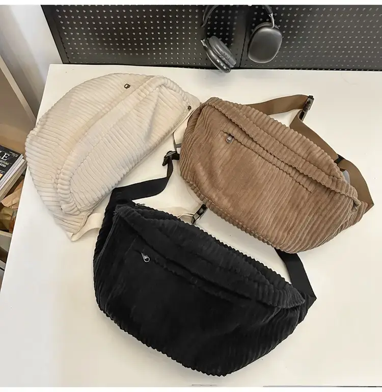 Japanese Corduroy Women's Crossbody Bag Black Brown White — feature 25