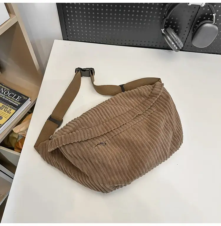 Japanese Corduroy Women's Crossbody Bag Black Brown White — feature 29