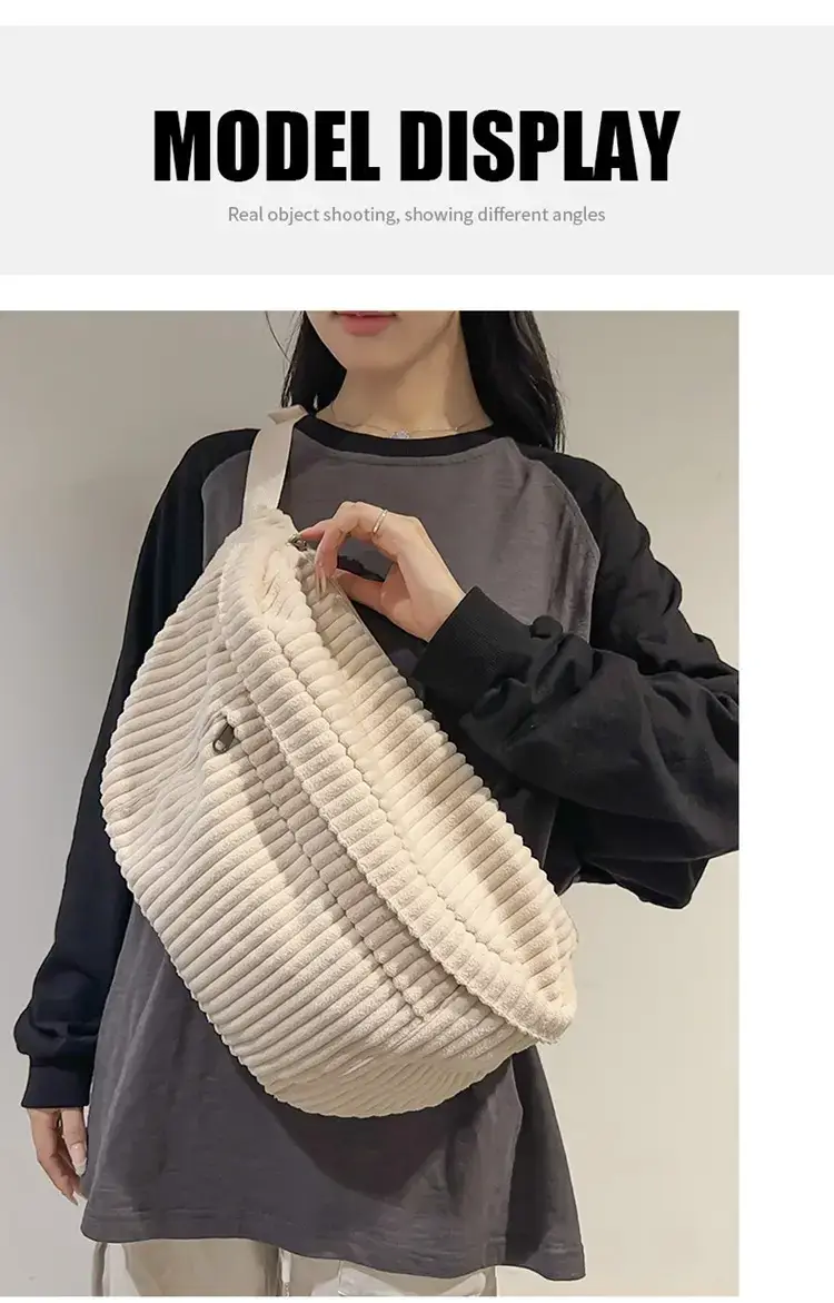 Japanese Corduroy Women's Crossbody Bag Black Brown White — feature 9