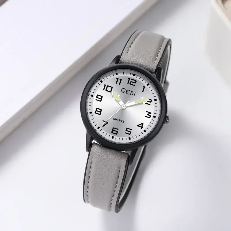 Men's Quartz Watch with Grey Leather Band - Image 7