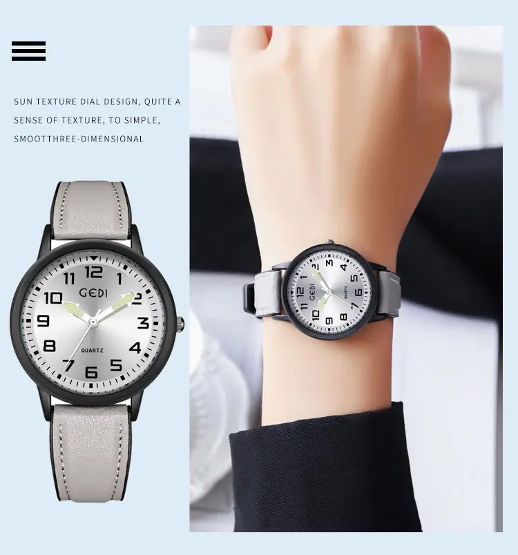 Men's Quartz Watch with Grey Leather Band — feature 12
