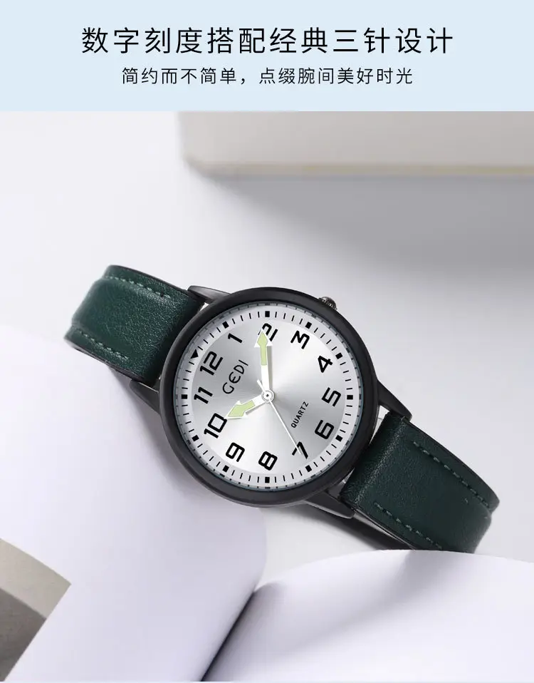 Men's Quartz Watch with Grey Leather Band — feature 14