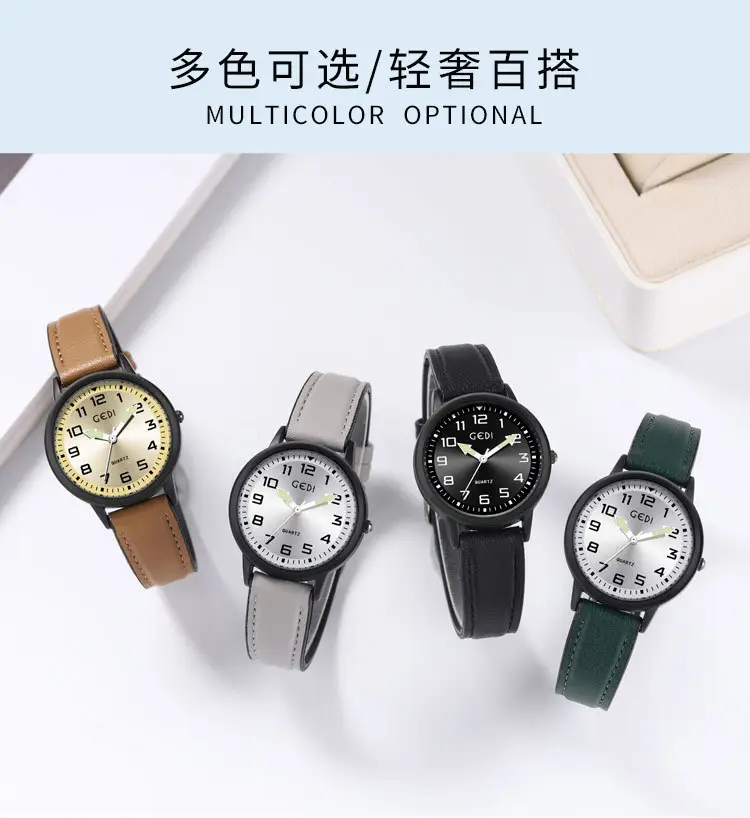 Men's Quartz Watch with Grey Leather Band — feature 5
