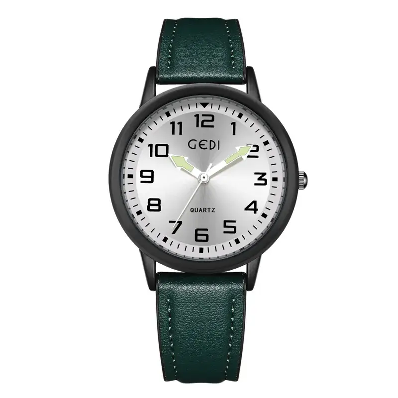 Men's Quartz Watch with Grey Leather Band - Image 2