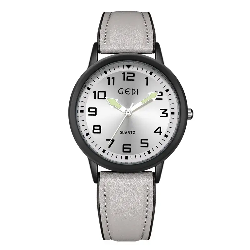 Men's Quartz Watch with Grey Leather Band - Image 3