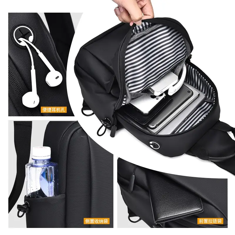 Men's Black Casual Crossbody Bag Lightweight Waterproof Travel - Image 8