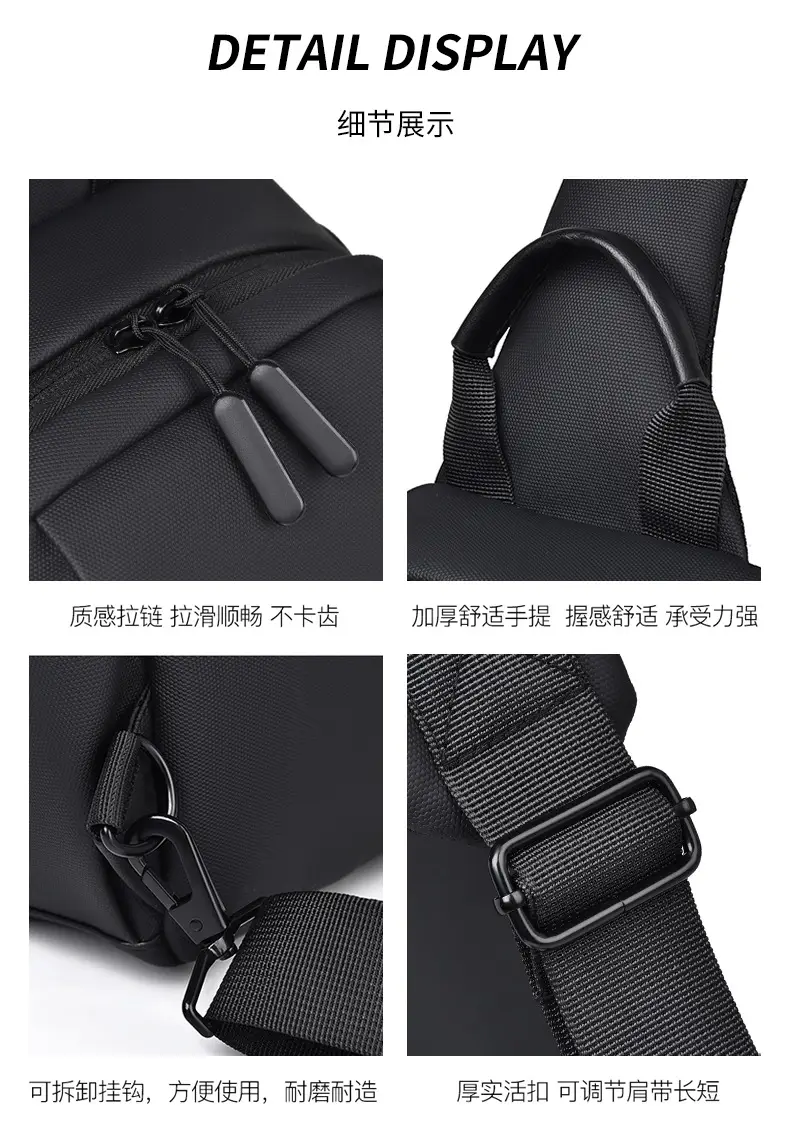 Men's Black Casual Crossbody Bag Lightweight Waterproof Travel — feature 24