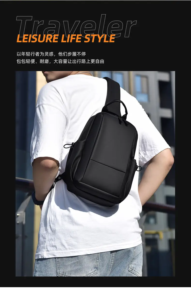 Men's Black Casual Crossbody Bag Lightweight Waterproof Travel — feature 3