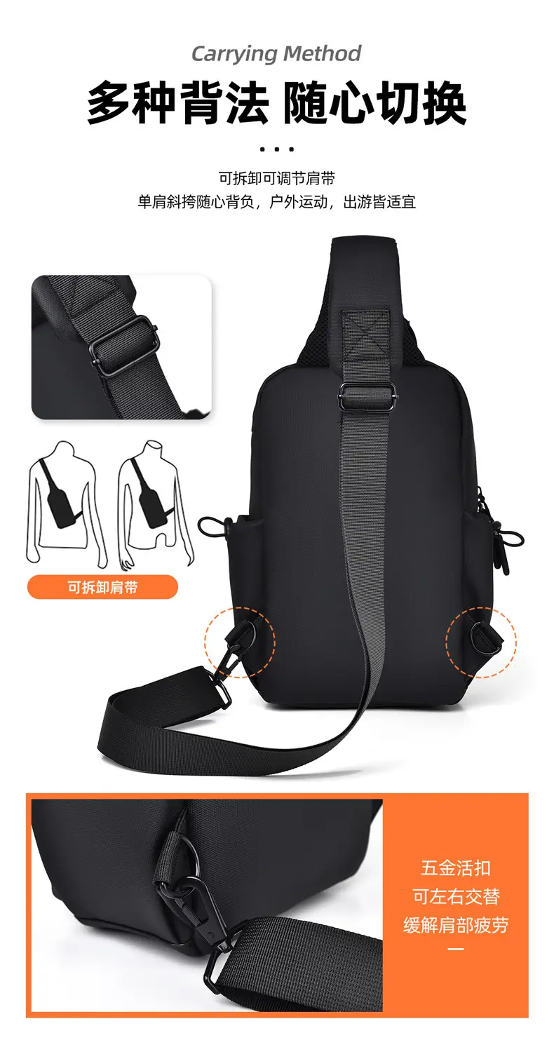 Men's Black Casual Crossbody Bag Lightweight Waterproof Travel — feature 5