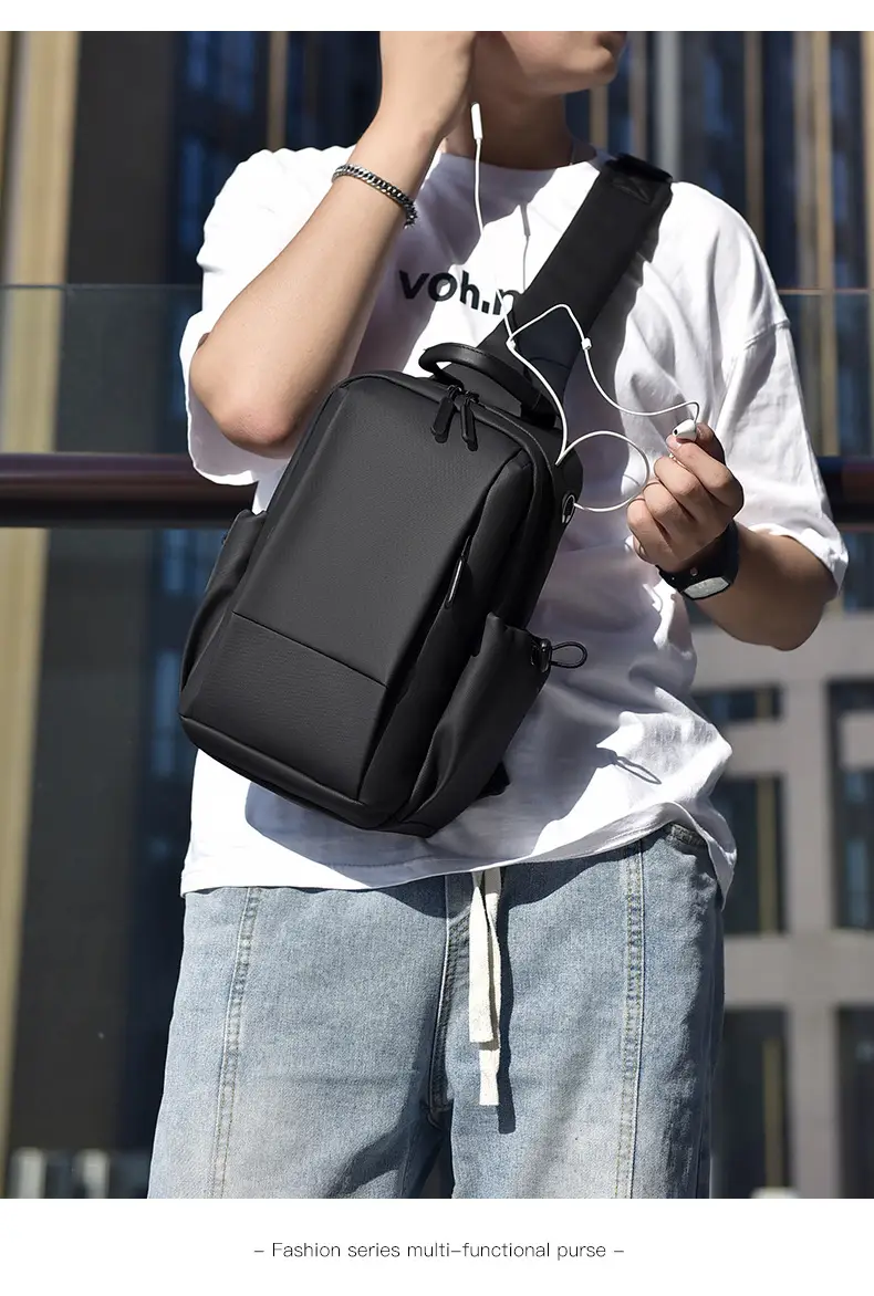 Men's Black Casual Crossbody Bag Lightweight Waterproof Travel — feature 8