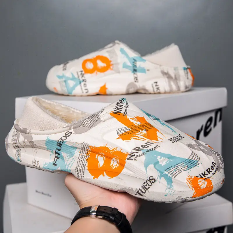 Slippers men's winter bag heel household waterproof fleece-lined warm shit feeling couple's floor slippers home cotton slippers