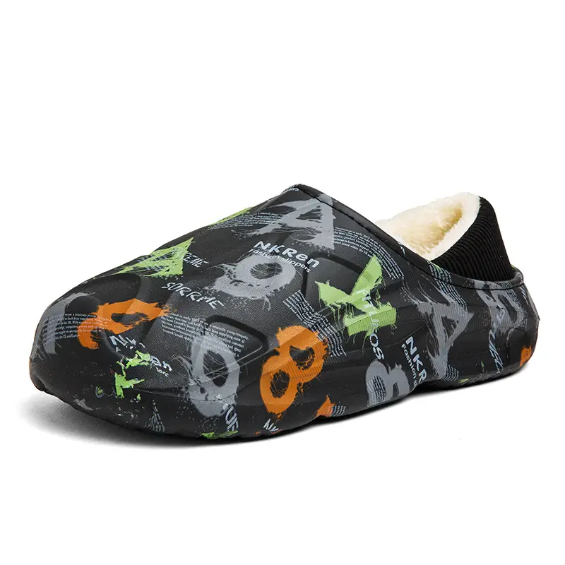 Slippers men's winter bag heel household waterproof fleece-lined warm shit feeling couple's floor slippers home cotton slippers