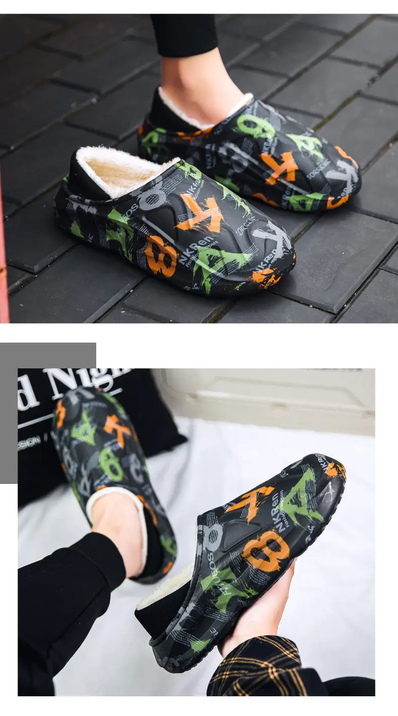 Slippers men's winter bag heel household waterproof fleece-lined warm shit feeling couple's floor slippers home cotton slippers — feature 12