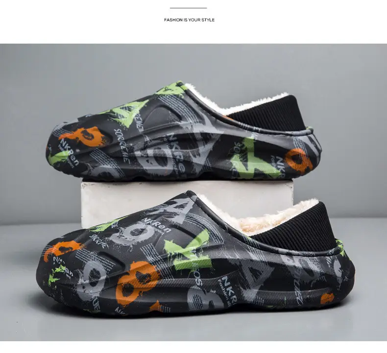 Slippers men's winter bag heel household waterproof fleece-lined warm shit feeling couple's floor slippers home cotton slippers — feature 13