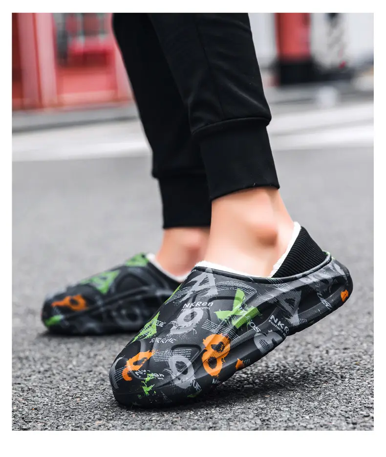 Slippers men's winter bag heel household waterproof fleece-lined warm shit feeling couple's floor slippers home cotton slippers — feature 14