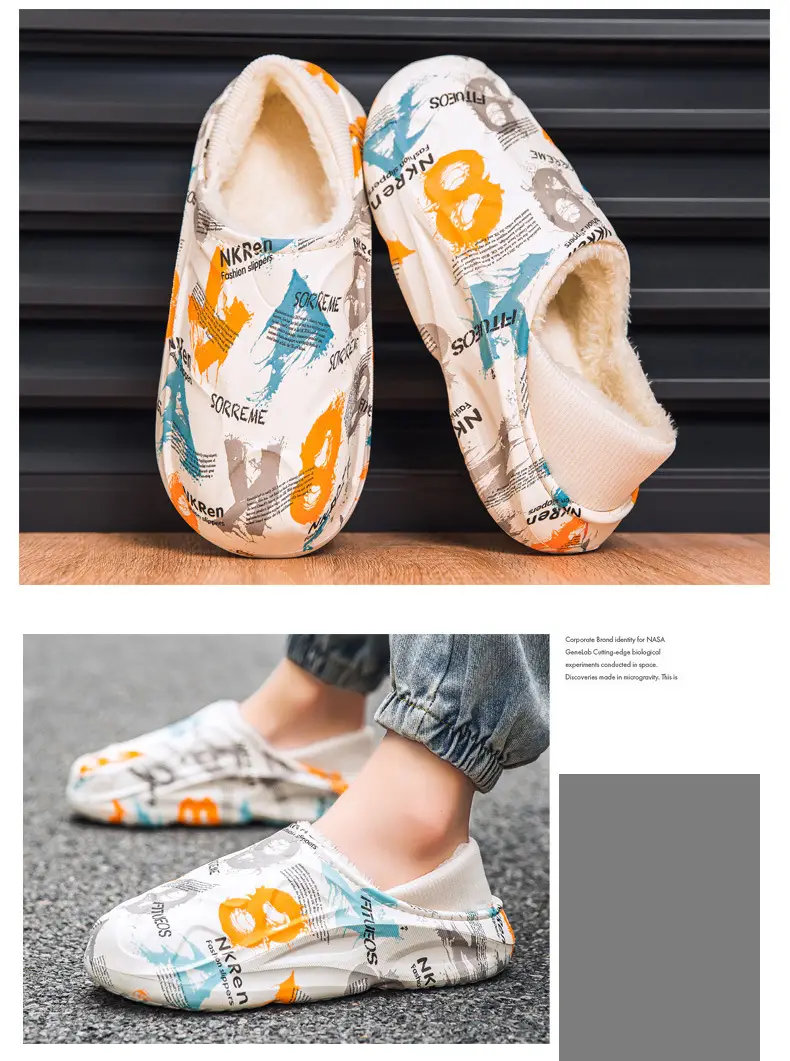 Slippers men's winter bag heel household waterproof fleece-lined warm shit feeling couple's floor slippers home cotton slippers — feature 9