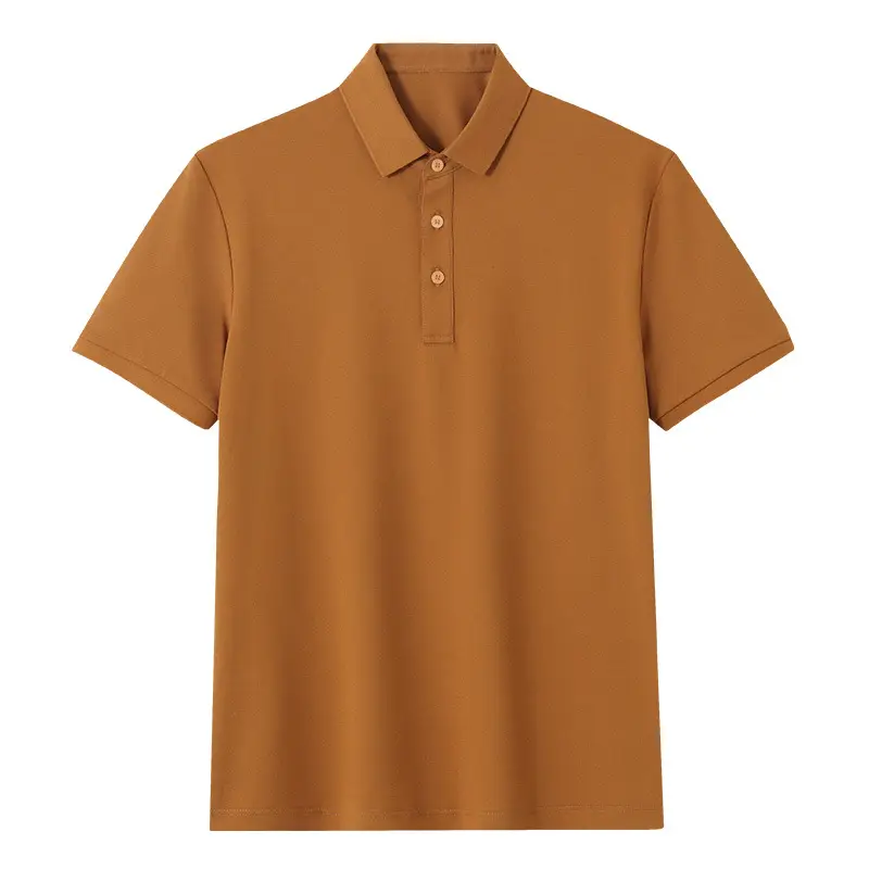 Men's Cotton Polo Shirt Solid Brown - Image 15