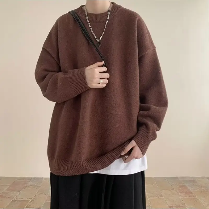 Men Black Japanese Retro Sweater S-Back Loose Fit - Image 9