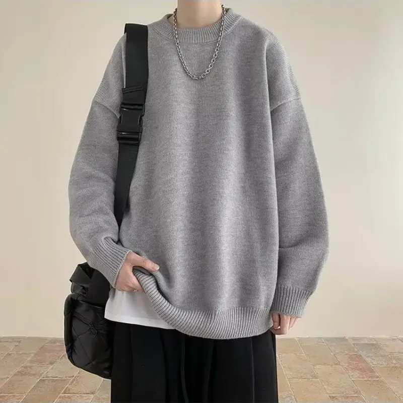Men Black Japanese Retro Sweater S-Back Loose Fit - Image 10
