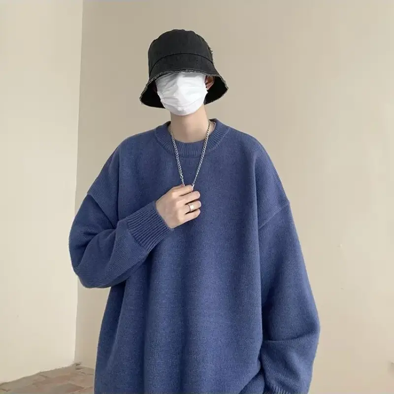 Men Black Japanese Retro Sweater S-Back Loose Fit - Image 11