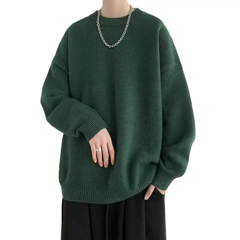 Men Black Japanese Retro Sweater S-Back Loose Fit - Image 12