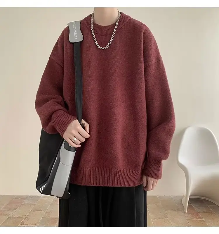 Men Black Japanese Retro Sweater S-Back Loose Fit — feature 13