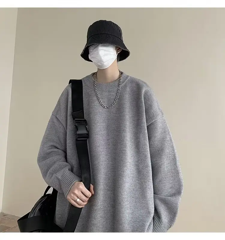 Men Black Japanese Retro Sweater S-Back Loose Fit — feature 15