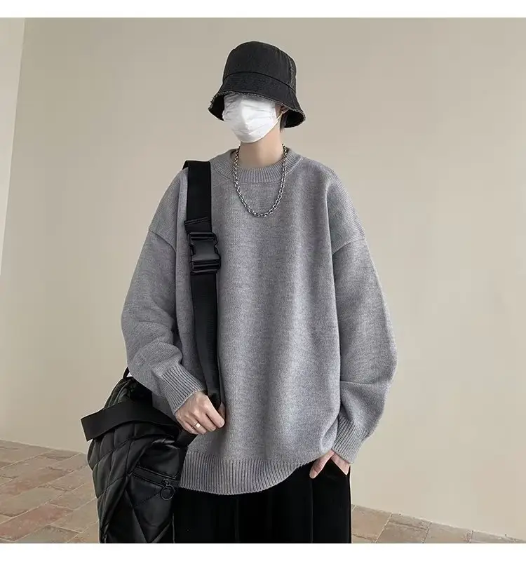Men Black Japanese Retro Sweater S-Back Loose Fit — feature 16