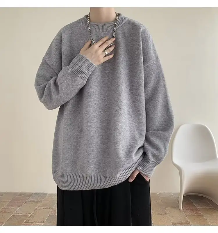 Men Black Japanese Retro Sweater S-Back Loose Fit — feature 17