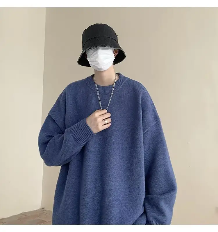 Men Black Japanese Retro Sweater S-Back Loose Fit — feature 21
