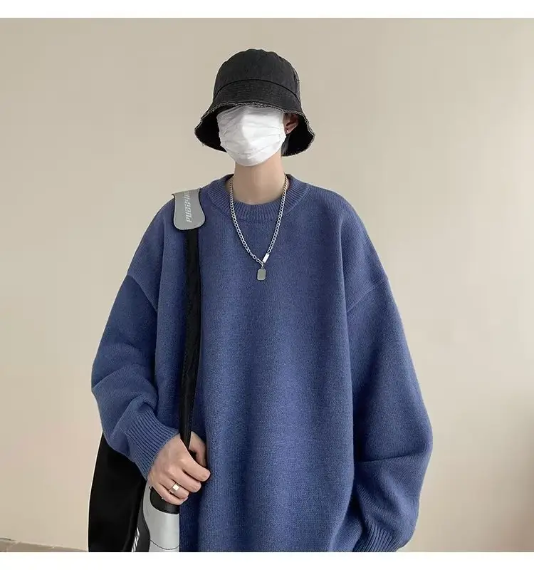 Men Black Japanese Retro Sweater S-Back Loose Fit — feature 22