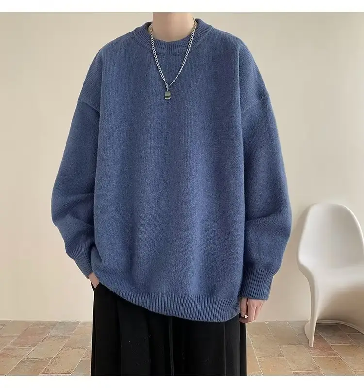 Men Black Japanese Retro Sweater S-Back Loose Fit — feature 23