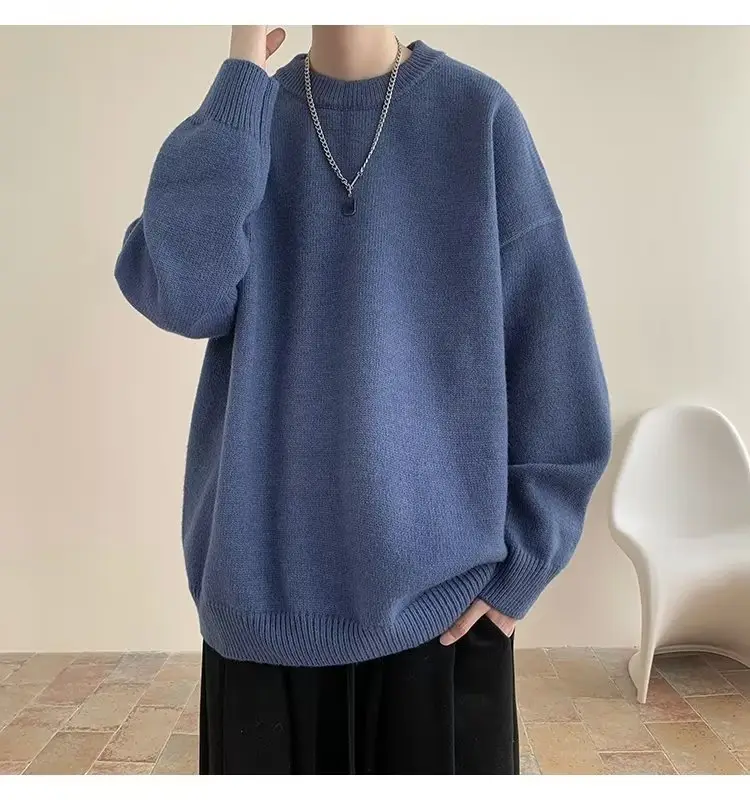 Men Black Japanese Retro Sweater S-Back Loose Fit — feature 24