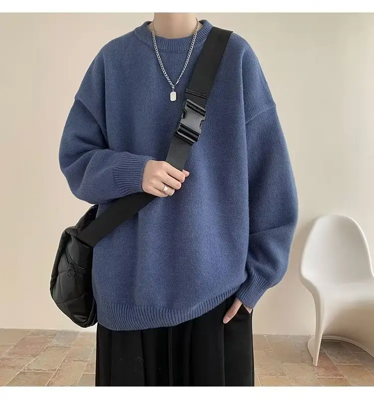 Men Black Japanese Retro Sweater S-Back Loose Fit — feature 25