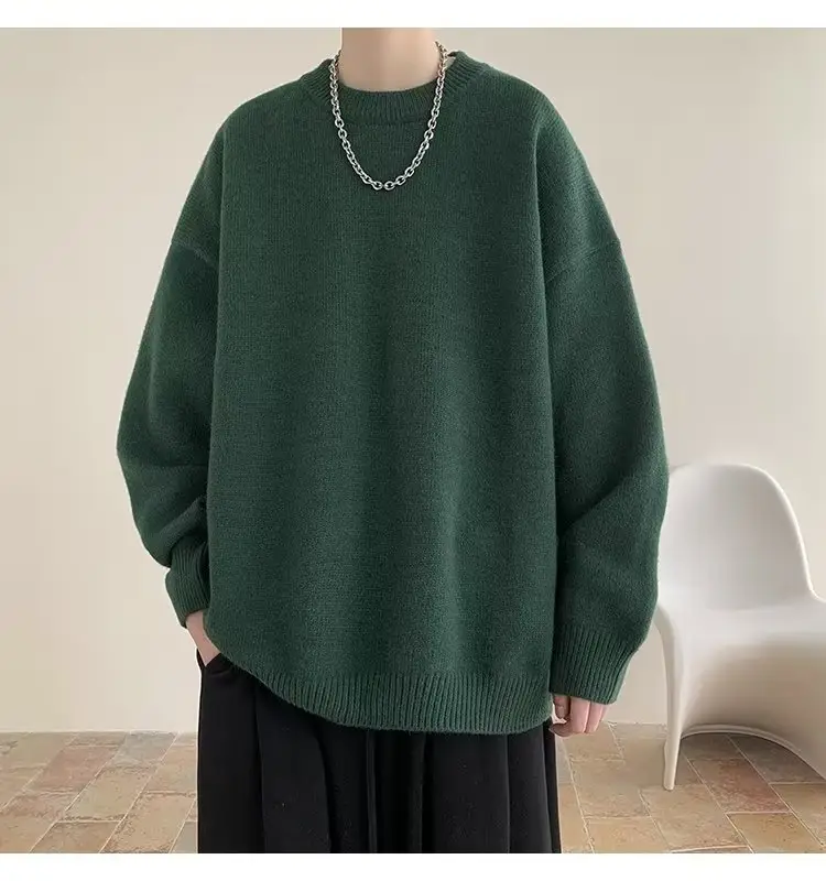 Men Black Japanese Retro Sweater S-Back Loose Fit — feature 27