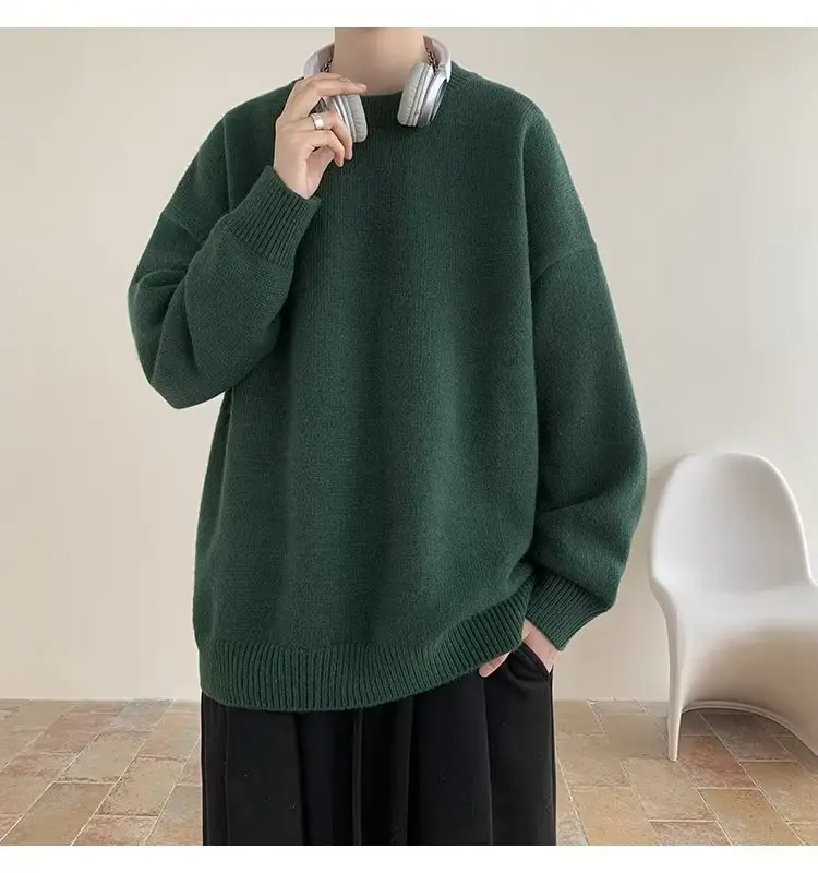 Men Black Japanese Retro Sweater S-Back Loose Fit — feature 30