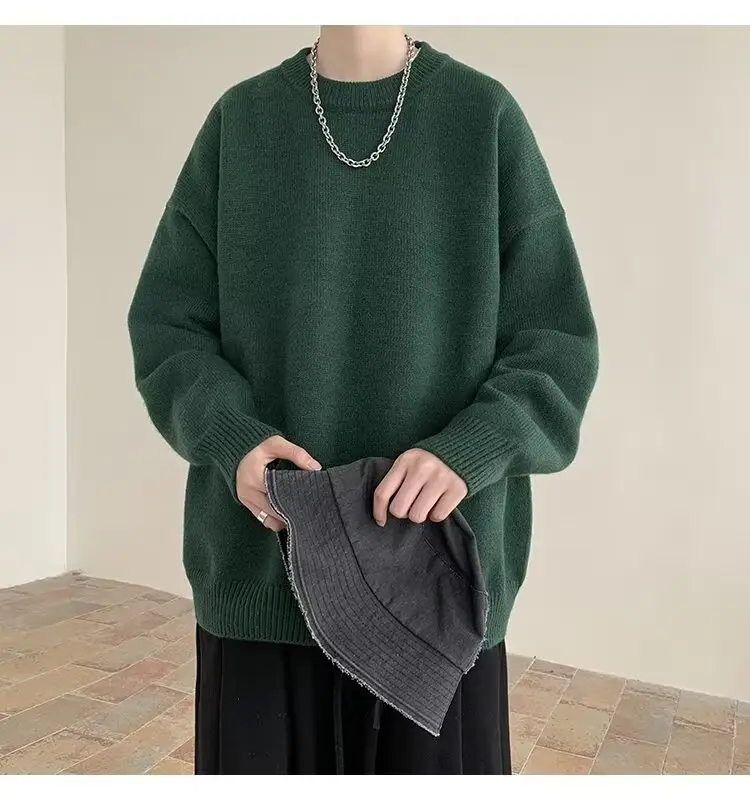 Men Black Japanese Retro Sweater S-Back Loose Fit — feature 31