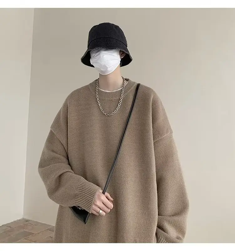 Men Black Japanese Retro Sweater S-Back Loose Fit — feature 32